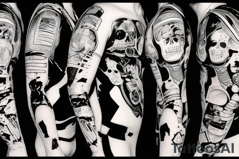 astronaut with a skull in its helmet floating across the space tattoo idea