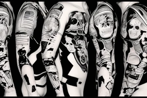 astronaut with a skull in its helmet floating across the space tattoo idea
