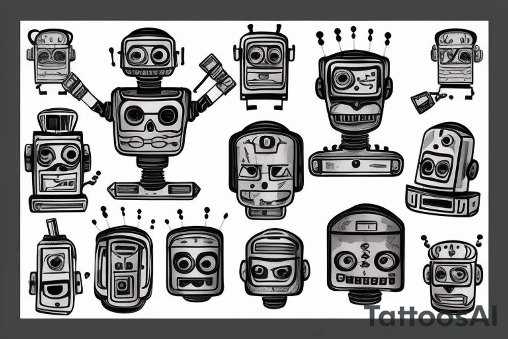 robot with a cigar tattoo idea