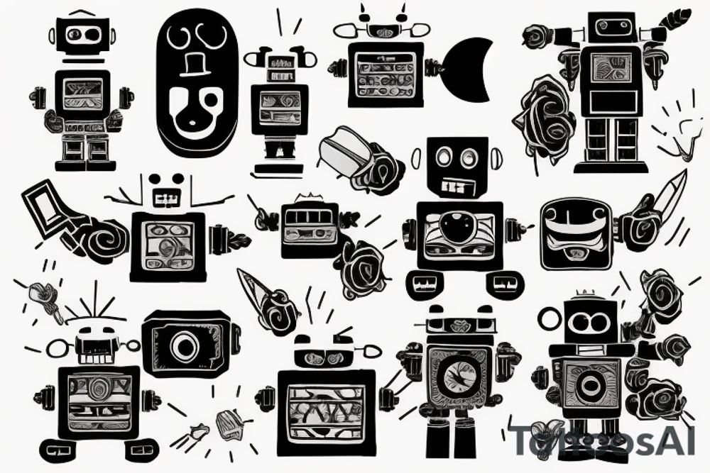 robot with a cigar tattoo idea