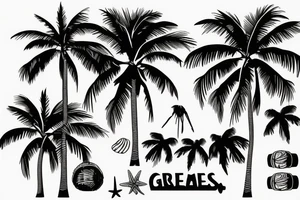 Tall palm trees on a beach with grenades instead of coconuts tattoo idea