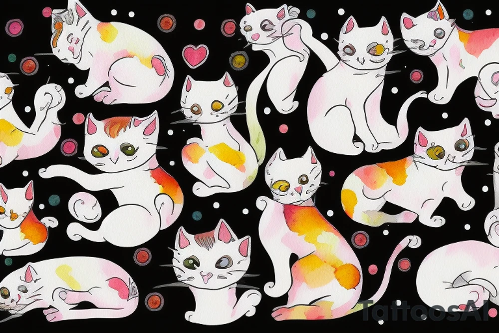 A little white cat dancing with people tattoo idea