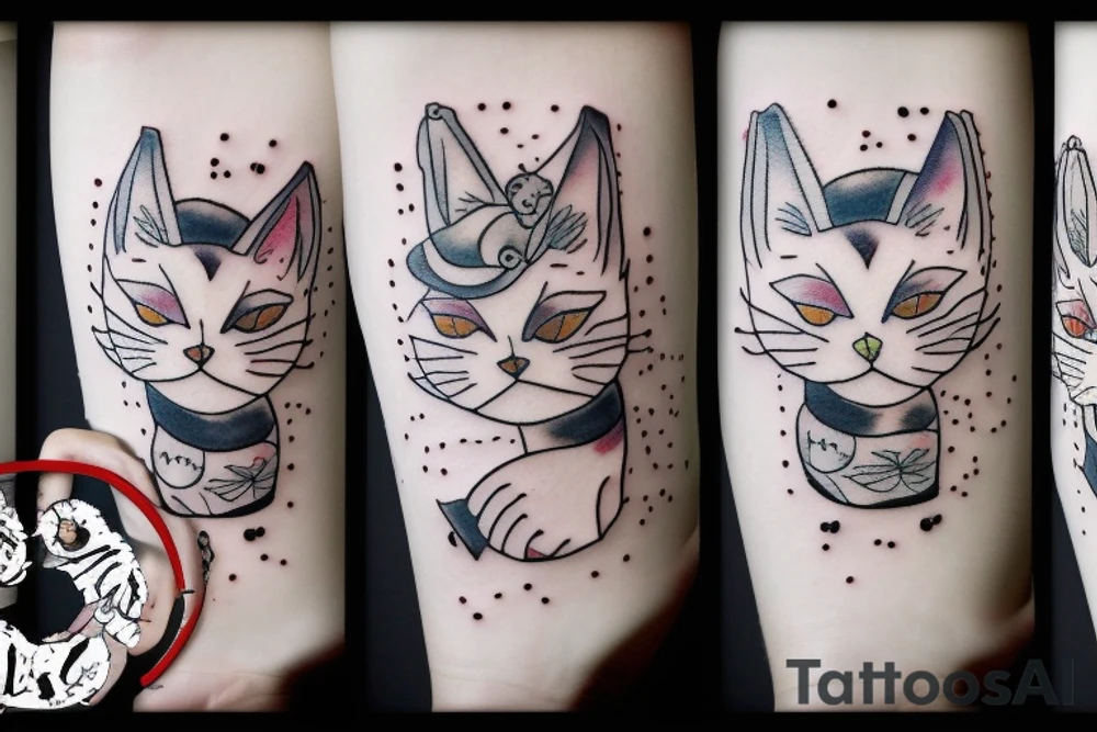 A little white cat dancing with people tattoo idea