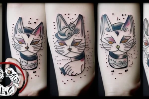 A little white cat dancing with people tattoo idea