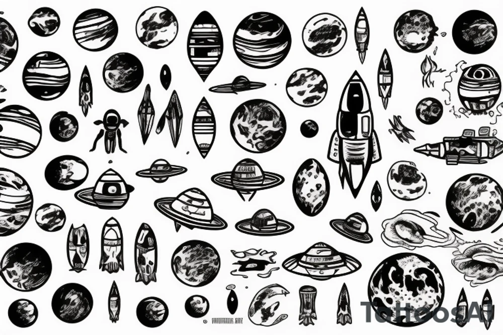 the planet mars to which the rocket flies tattoo idea