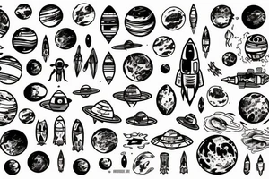 the planet mars to which the rocket flies tattoo idea