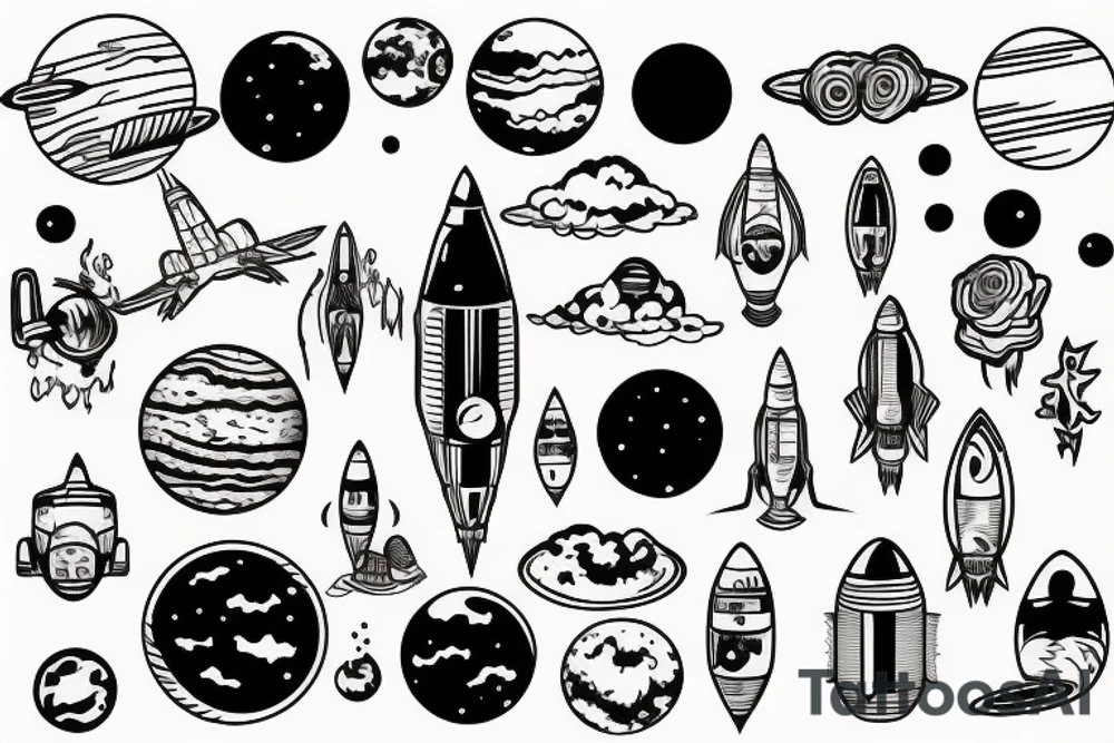 the planet mars to which the rocket flies tattoo idea