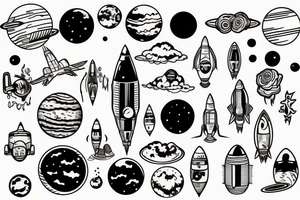 the planet mars to which the rocket flies tattoo idea