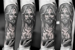 Funny Jesus tattoo with a skeleton tattoo idea