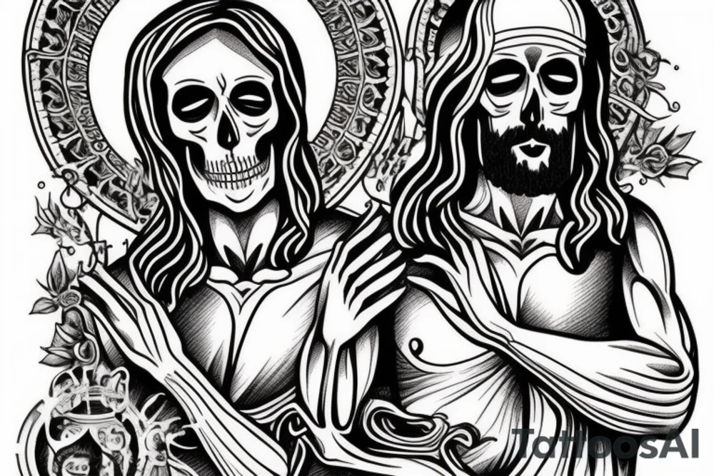 Funny Jesus tattoo with a skeleton tattoo idea