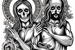 Funny Jesus tattoo with a skeleton tattoo idea