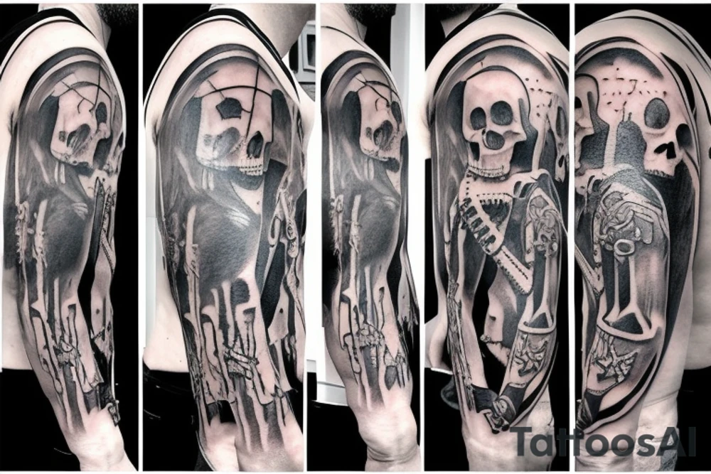 Funny Jesus tattoo with a skeleton choking another skeleton tattoo idea