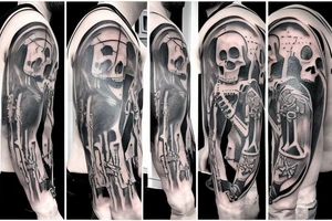 Funny Jesus tattoo with a skeleton choking another skeleton tattoo idea
