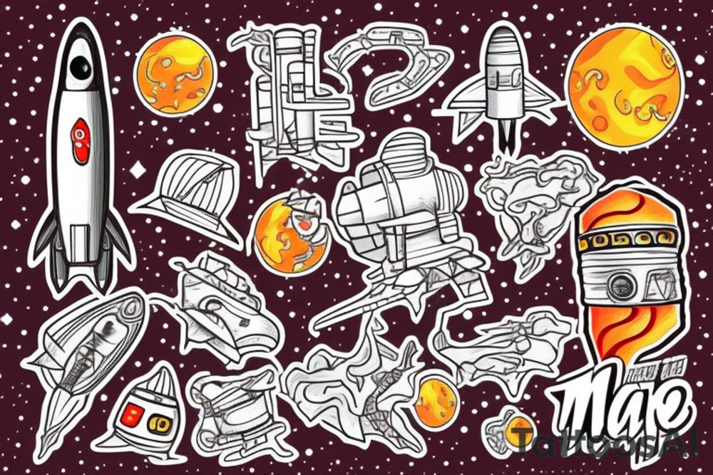 the planet mars to which the rocket flies tattoo idea