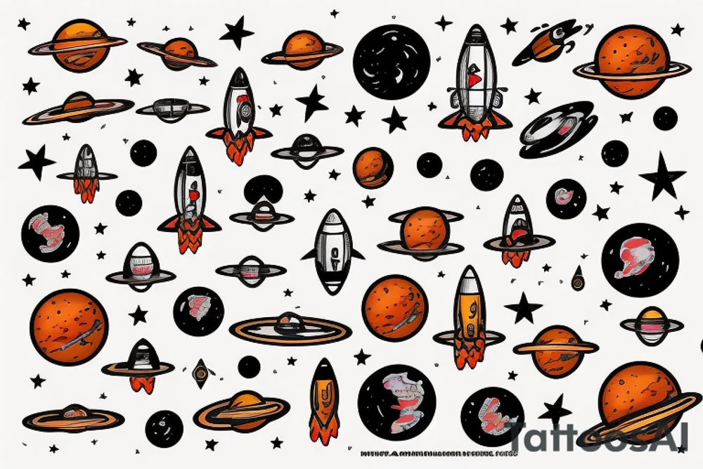 the planet mars to which the rocket flies tattoo idea