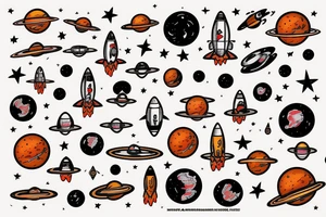 the planet mars to which the rocket flies tattoo idea