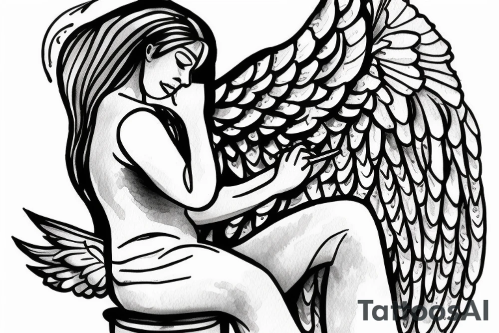 An angel sitting at a computer writing code tattoo idea An angel sitting at a computer writing code tattoo idea