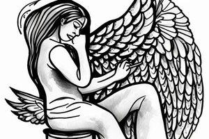 An angel sitting at a computer writing code tattoo idea
