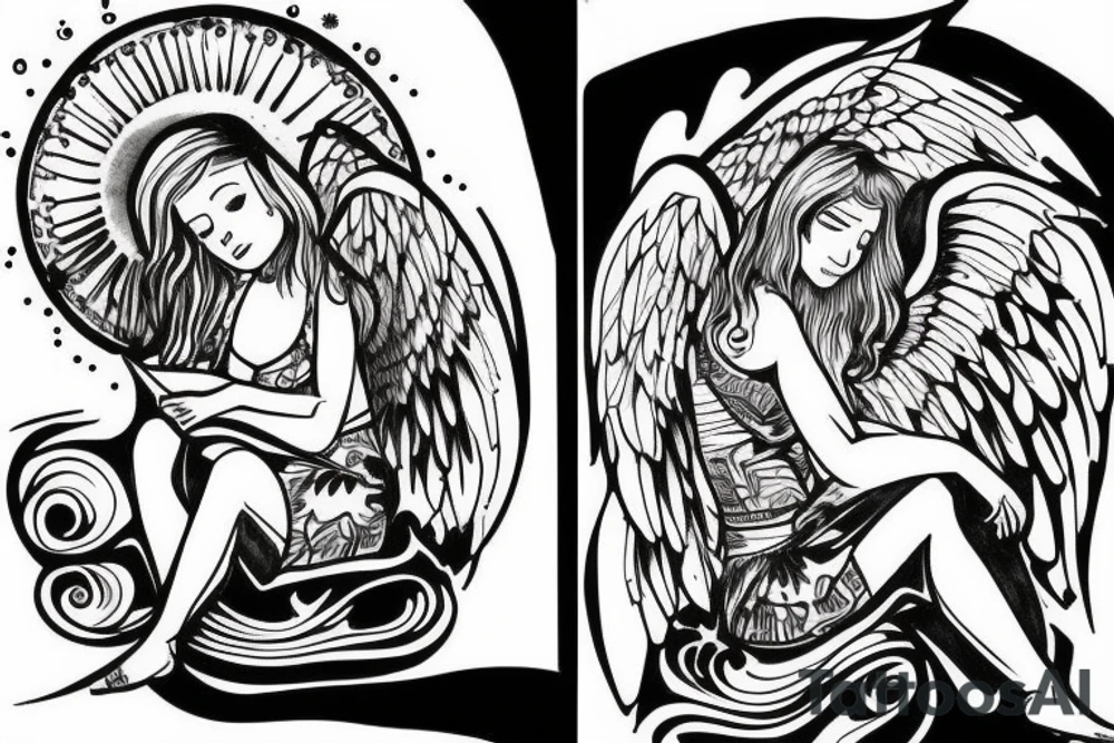 An angel sitting at a computer writing code tattoo idea An angel sitting at a computer writing code tattoo idea