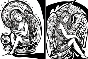 An angel sitting at a computer writing code tattoo idea