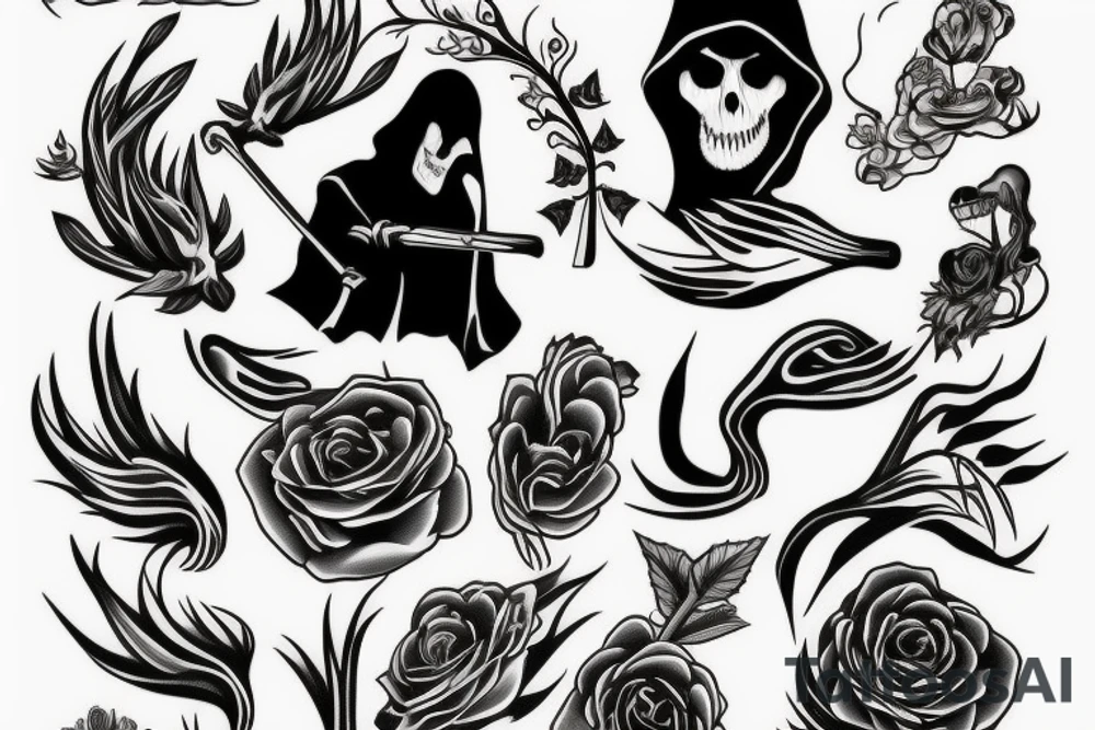 Grim reaper in a nature scene tattoo idea