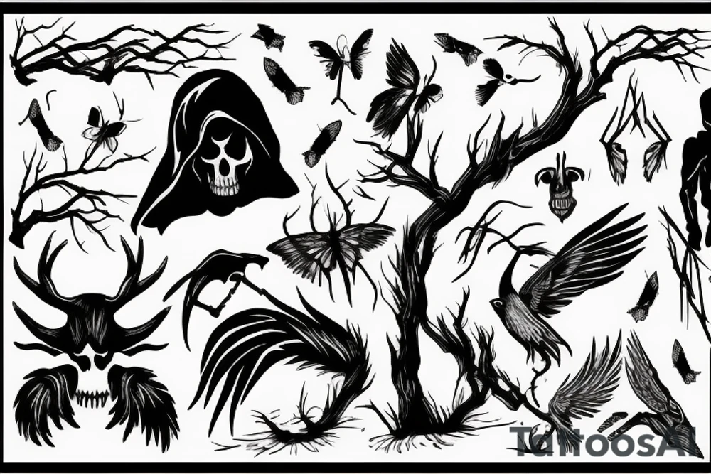 Grim reaper in a nature scene tattoo idea