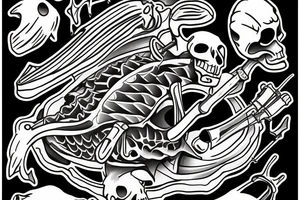 Skeleton fishing with a fishing rod tattoo idea