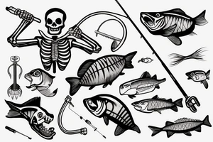 Skeleton fishing with a fishing rod tattoo idea