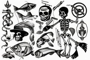 Skeleton fishing with a fishing rod tattoo idea