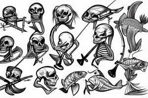 Skeleton fishing with a fishing rod tattoo idea