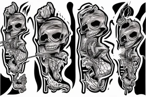 Skeleton fishing with a fishing rod tattoo idea