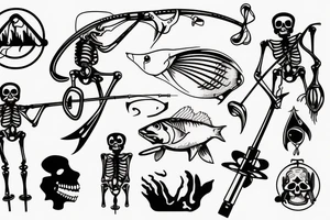 Skeleton fishing with a fishing rod tattoo idea