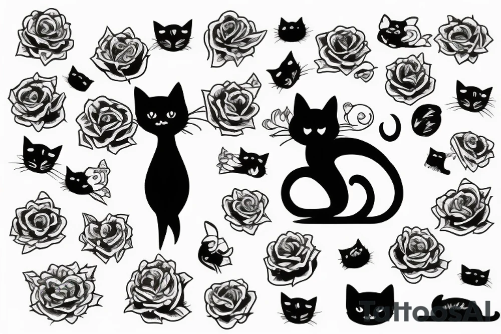 Black cat walking away tattoo idea