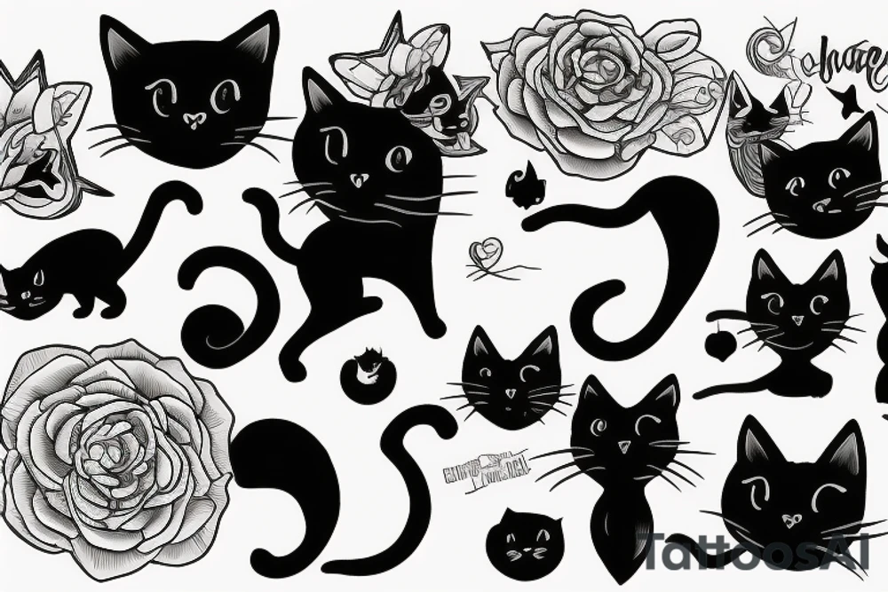 Black cat walking away tattoo idea