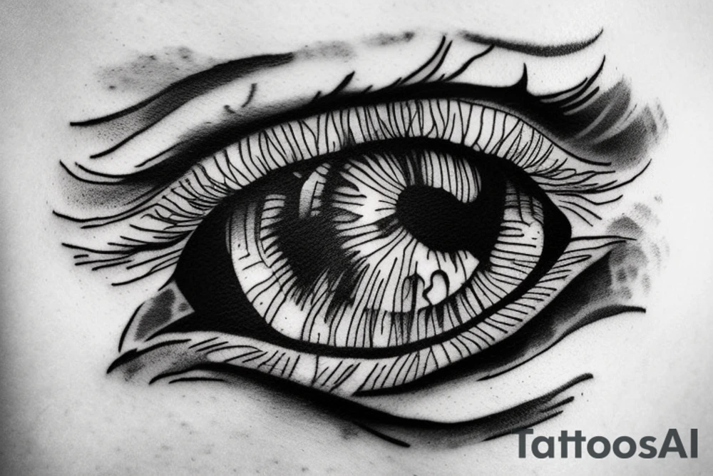 Half a lion eye and half a human eye tattoo idea