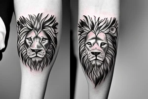 Half a lion eye and half a human eye tattoo idea
