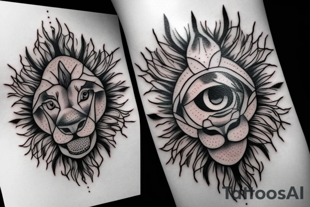 two eyes one lion eye and one human eye tattoo idea