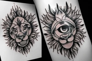 two eyes one lion eye and one human eye tattoo idea
