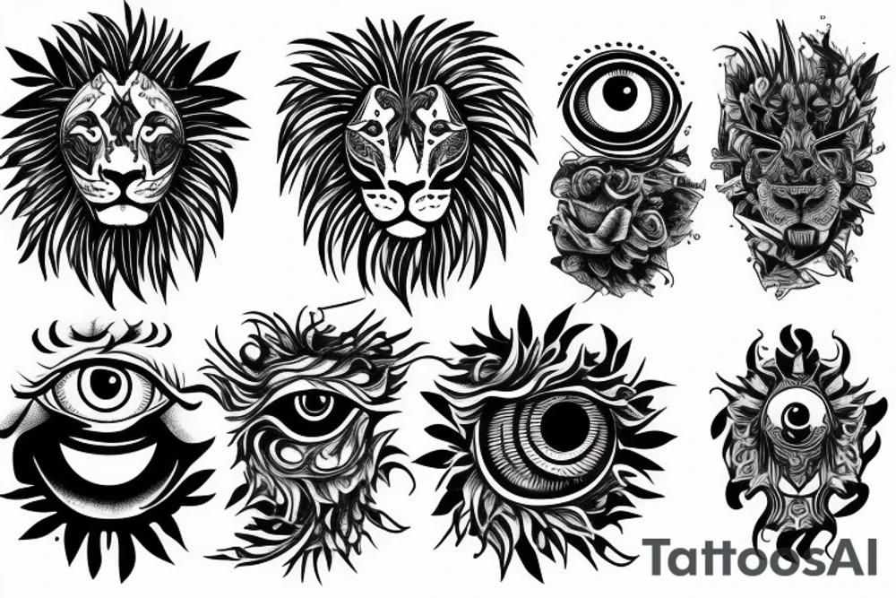 two eyes one lion eye and one human eye tattoo idea