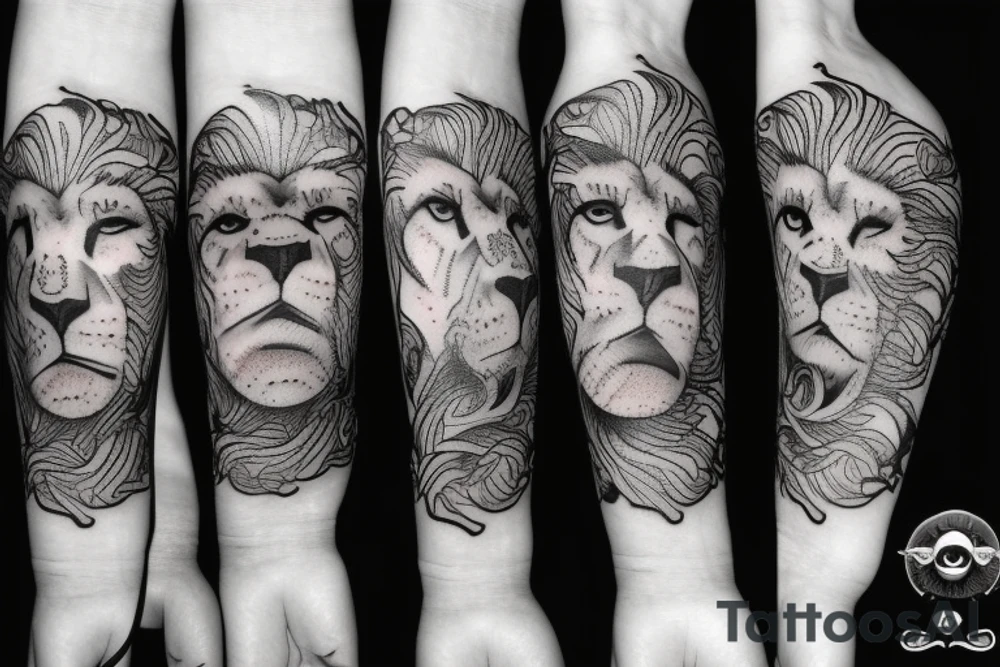 A human eye and lion eye side to side tattoo idea