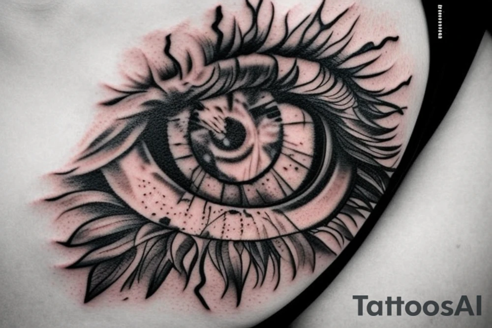 A human eye and lion eye side to side tattoo idea