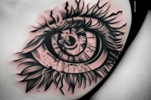 A human eye and lion eye side to side tattoo idea