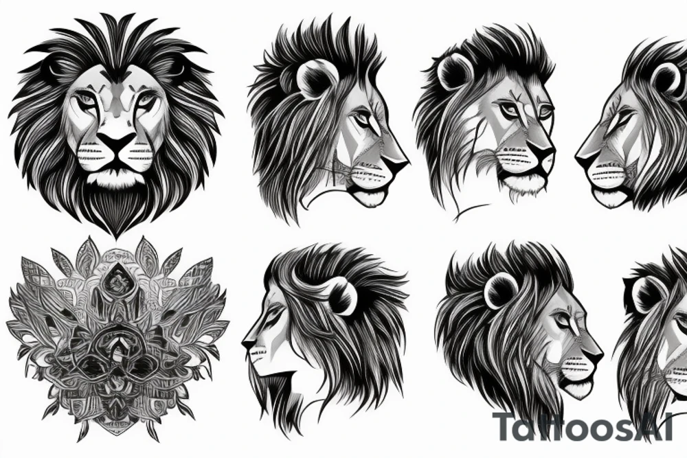 A face one half human and the other half lion tattoo idea