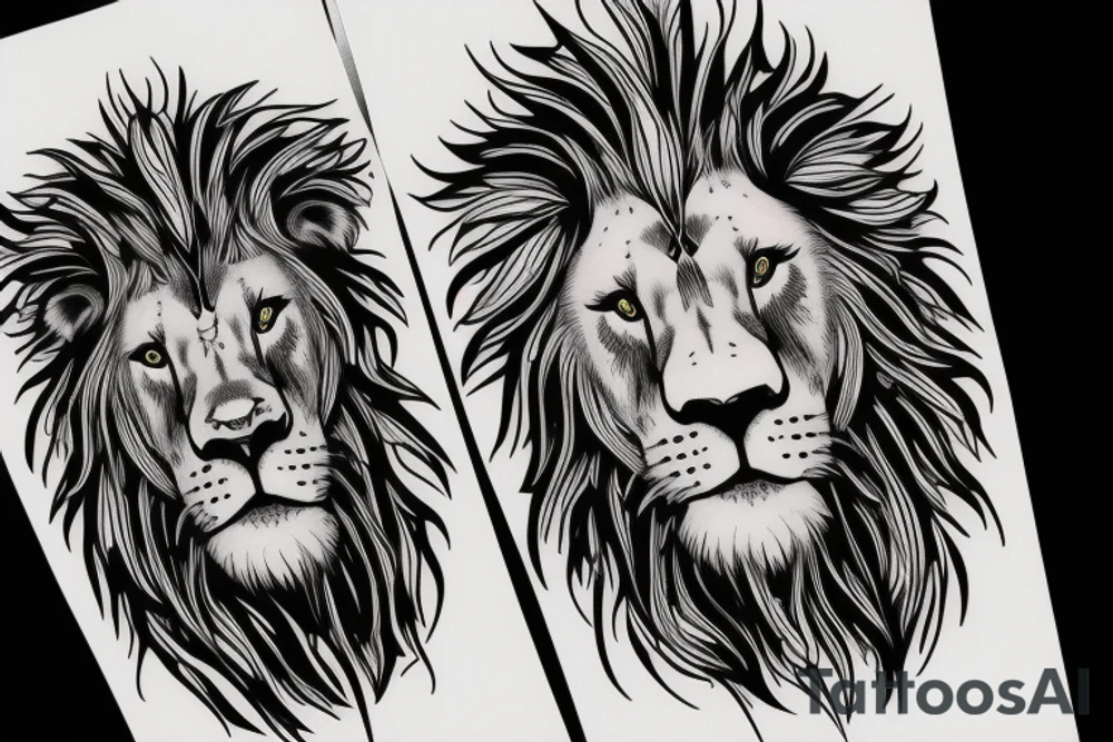 A face one half human and the other half lion tattoo idea A face one half human and the other half lion tattoo idea