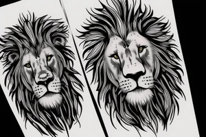 A face one half human and the other half lion tattoo idea