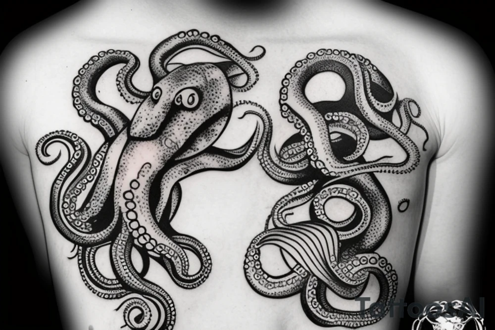 Octopus in the deep ocean with a sunken ship tattoo idea