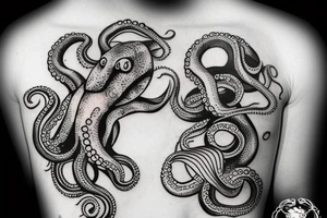 Octopus in the deep ocean with a sunken ship tattoo idea