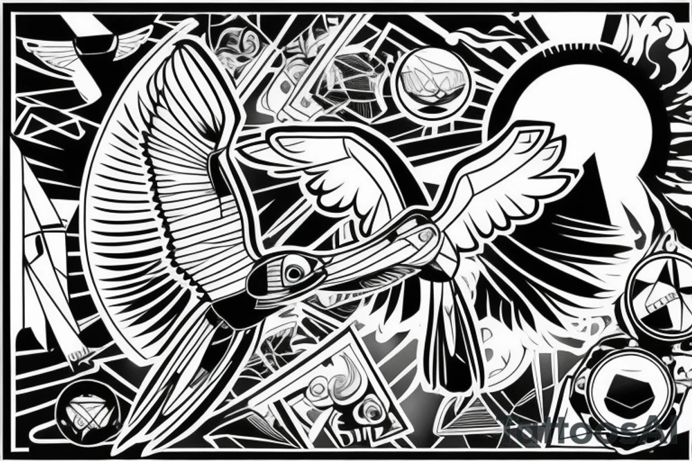 Falcon soaring in the sky against the background of the sun tattoo idea