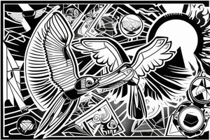 Falcon soaring in the sky against the background of the sun tattoo idea