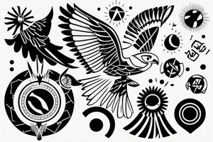 Falcon soaring in the sky against the background of the sun tattoo idea